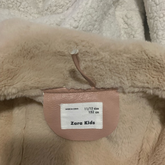 Pink Zara faux leather faux fur coat